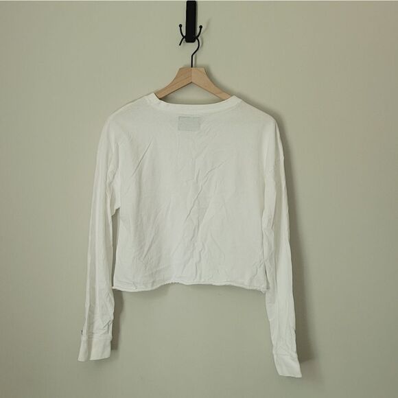 Champion Cropped Long Sleeve Crewneck in White & Gold Size Large - Picture 8 of 8